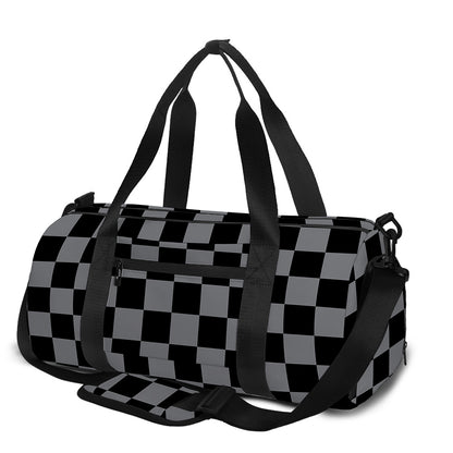 Grey And Black Checkered Pattern Print Gym Bag