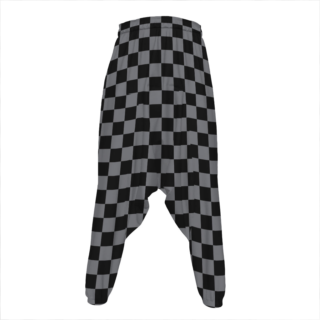 Grey And Black Checkered Pattern Print Hammer Pants