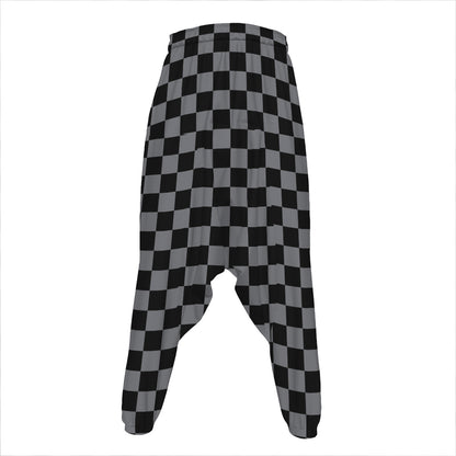 Grey And Black Checkered Pattern Print Hammer Pants