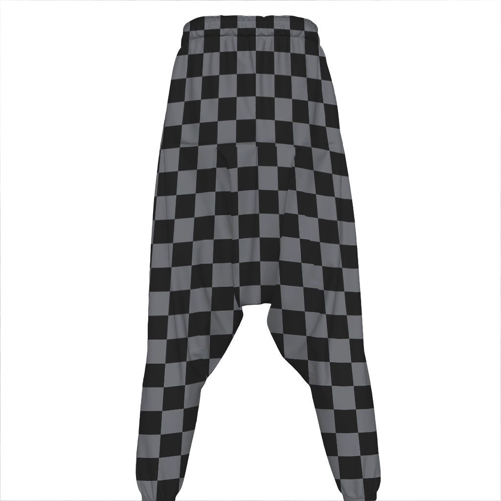 Grey And Black Checkered Pattern Print Hammer Pants