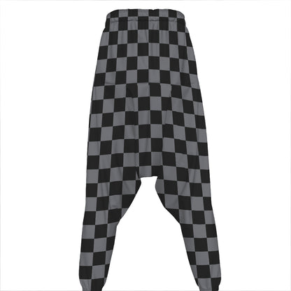 Grey And Black Checkered Pattern Print Hammer Pants