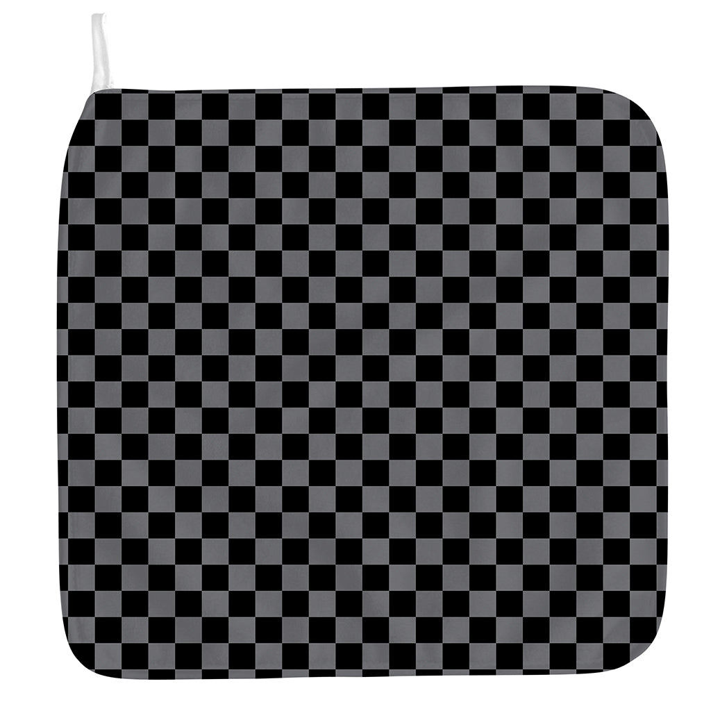 Grey And Black Checkered Pattern Print Hand Towel