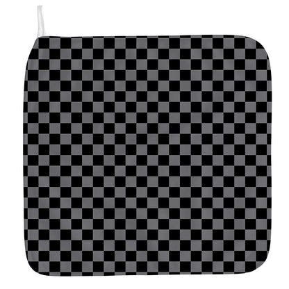 Grey And Black Checkered Pattern Print Hand Towel