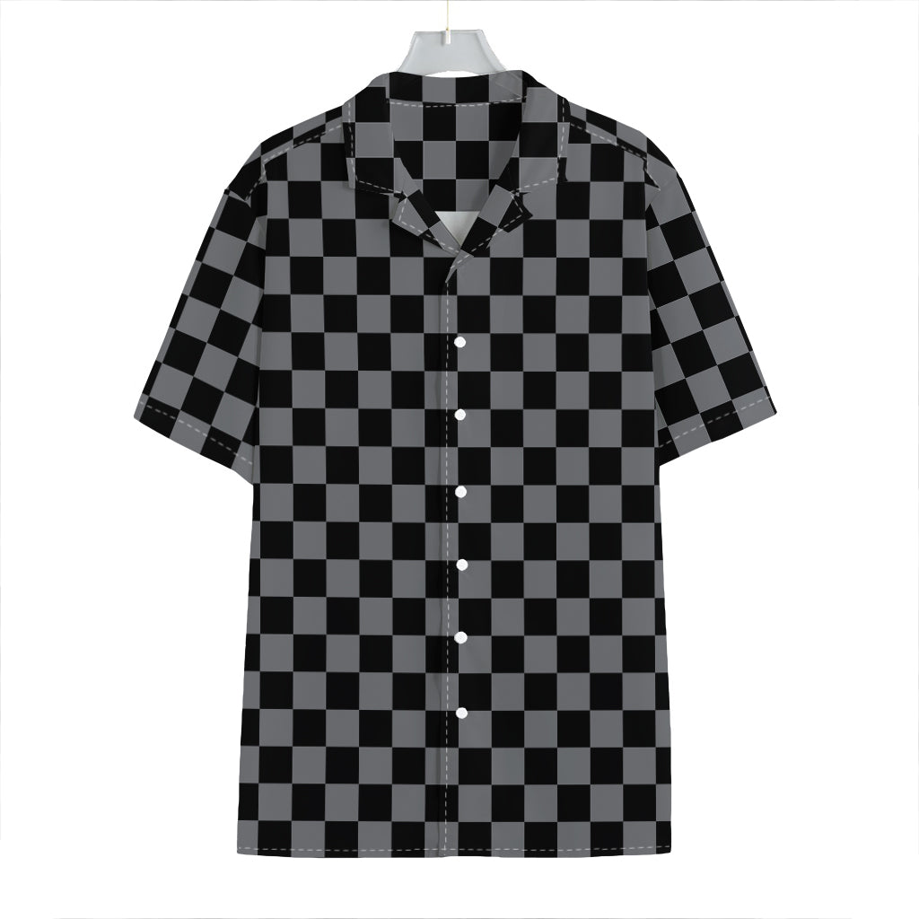 Grey And Black Checkered Pattern Print Hawaiian Shirt