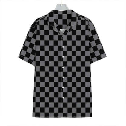 Grey And Black Checkered Pattern Print Hawaiian Shirt