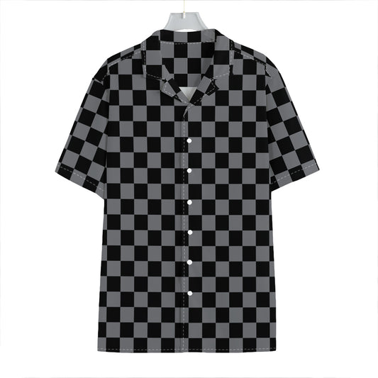 Grey And Black Checkered Pattern Print Hawaiian Shirt