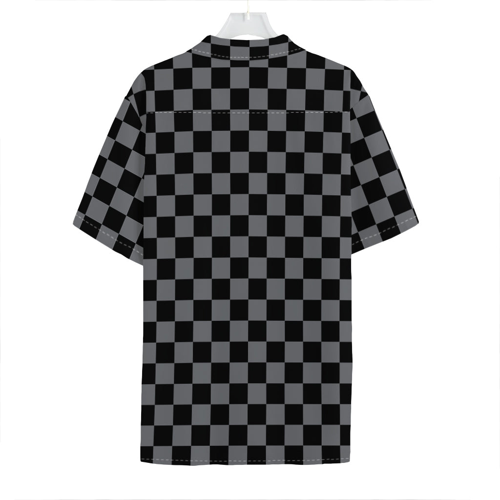 Grey And Black Checkered Pattern Print Hawaiian Shirt
