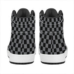 Grey And Black Checkered Pattern Print High Top Leather Sneakers