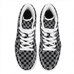 Grey And Black Checkered Pattern Print High Top Leather Sneakers
