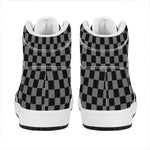 Grey And Black Checkered Pattern Print High Top Leather Sneakers