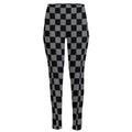 Grey And Black Checkered Pattern Print High-Waisted Pocket Leggings