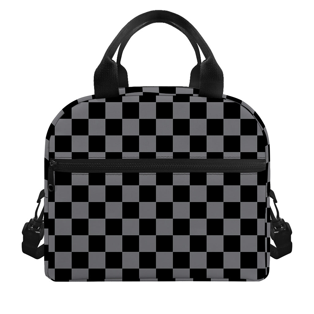 Grey And Black Checkered Pattern Print Insulated Lunch Bag