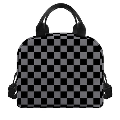 Grey And Black Checkered Pattern Print Insulated Lunch Bag