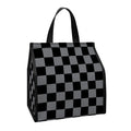Grey And Black Checkered Pattern Print Insulated Lunch Tote