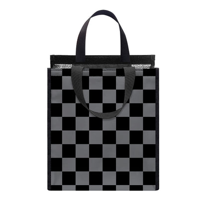 Grey And Black Checkered Pattern Print Insulated Lunch Tote