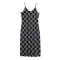 Grey And Black Checkered Pattern Print Jersey Midi Cami Dress