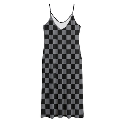 Grey And Black Checkered Pattern Print Jersey Midi Cami Dress
