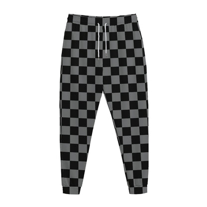Grey And Black Checkered Pattern Print Jogger Pants