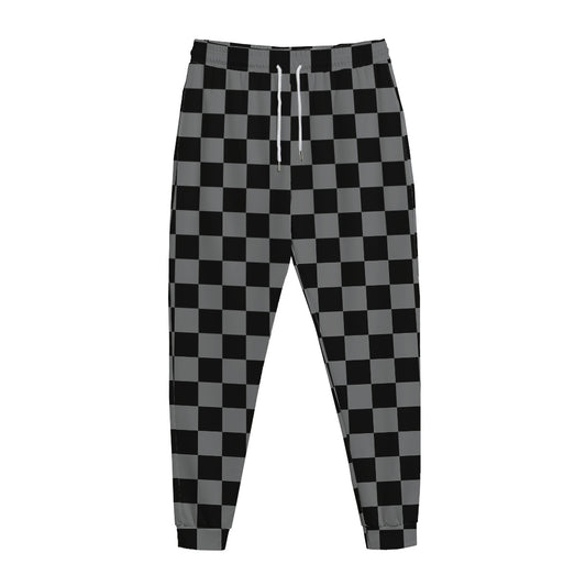 Grey And Black Checkered Pattern Print Jogger Pants