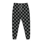 Grey And Black Checkered Pattern Print Jogger Pants