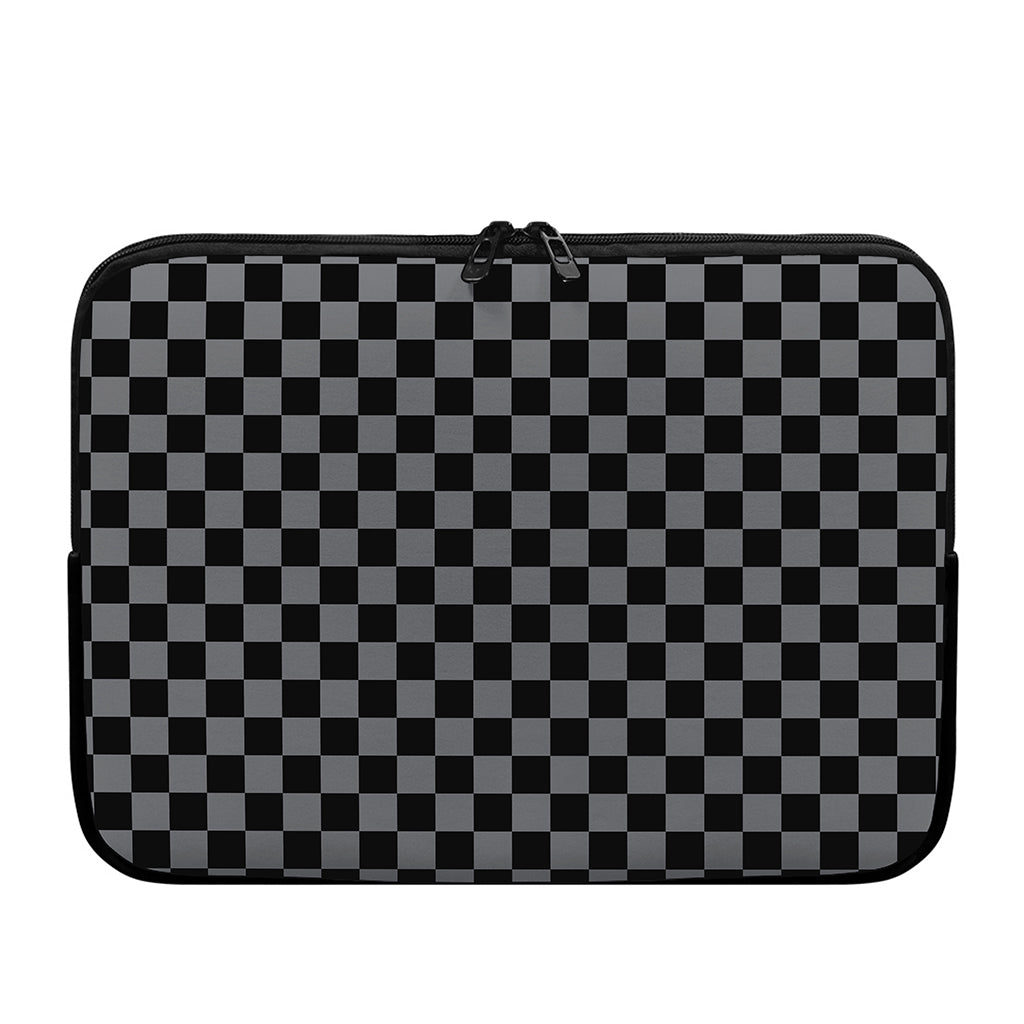 Grey And Black Checkered Pattern Print Laptop Sleeve