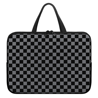 Grey And Black Checkered Pattern Print Laptop Sleeve With Handle