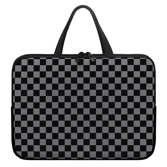 Grey And Black Checkered Pattern Print Laptop Sleeve With Handle