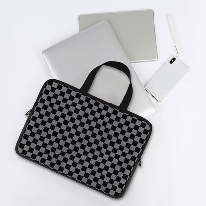Grey And Black Checkered Pattern Print Laptop Sleeve With Handle