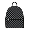 Grey And Black Checkered Pattern Print Leather Backpack