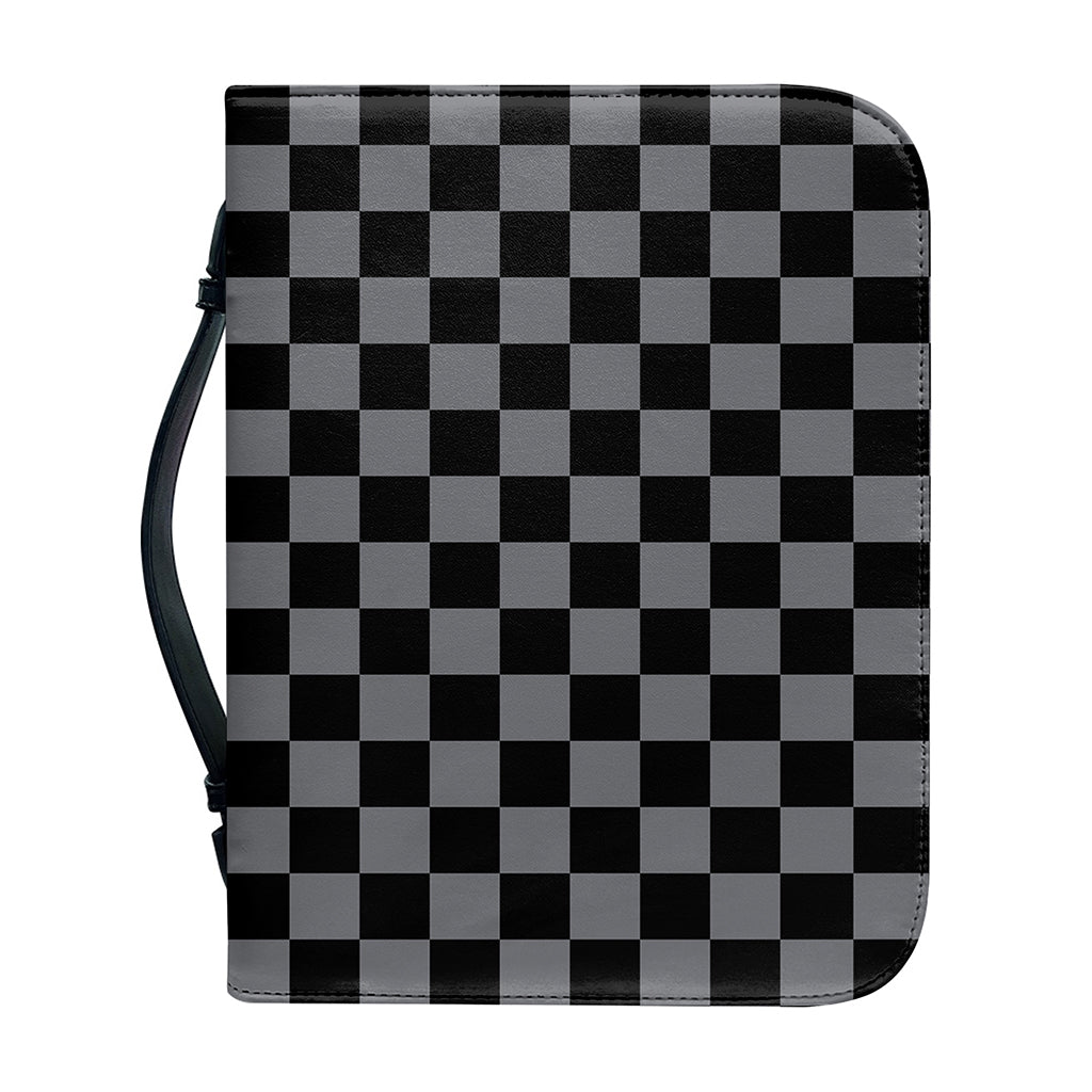 Grey And Black Checkered Pattern Print Leather Bible Cover