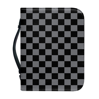 Grey And Black Checkered Pattern Print Leather Bible Cover
