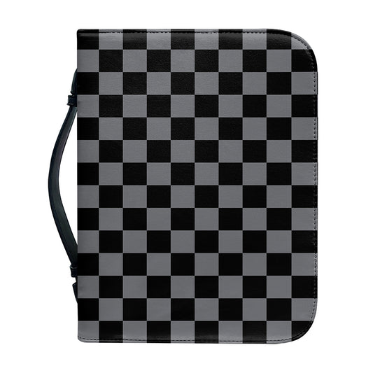 Grey And Black Checkered Pattern Print Leather Bible Cover