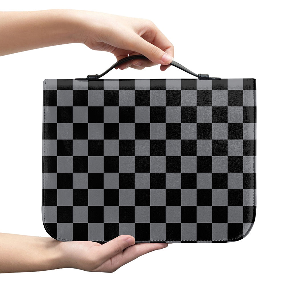 Grey And Black Checkered Pattern Print Leather Bible Cover
