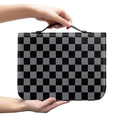 Grey And Black Checkered Pattern Print Leather Bible Cover