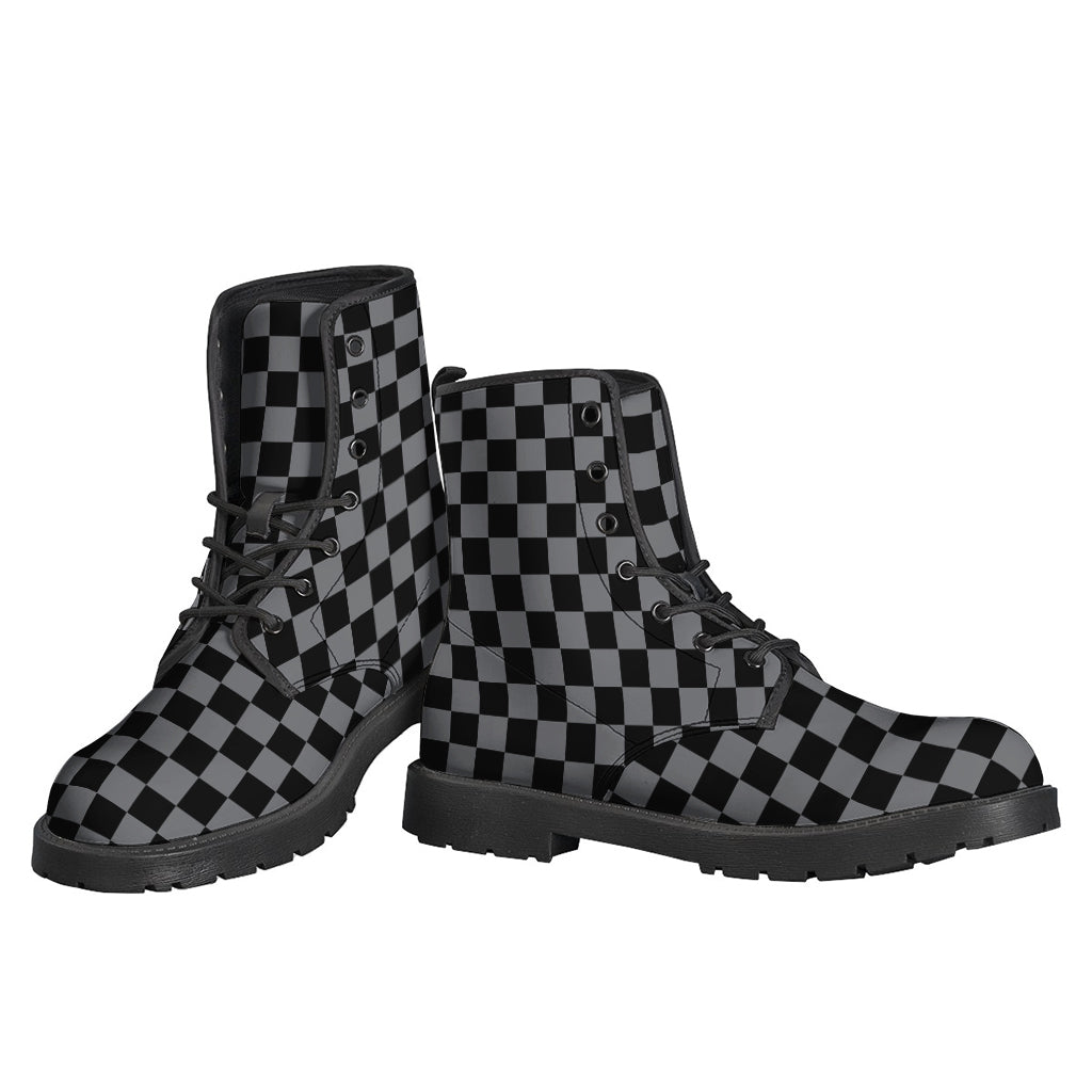 Grey And Black Checkered Pattern Print Backpack