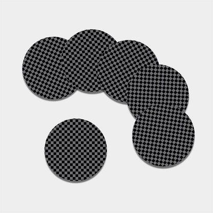 Grey And Black Checkered Pattern Print Leather Coaster Set
