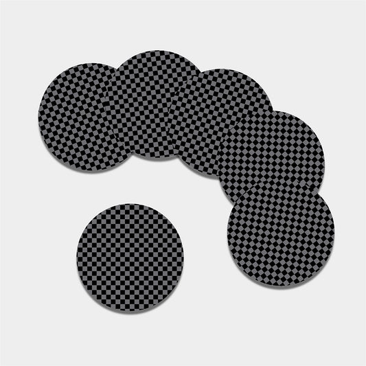 Grey And Black Checkered Pattern Print Leather Coaster Set