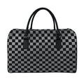 Grey And Black Checkered Pattern Print Leather Duffel Bag
