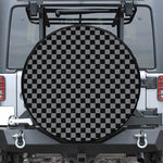 Grey And Black Checkered Pattern Print Leather Spare Tire Cover