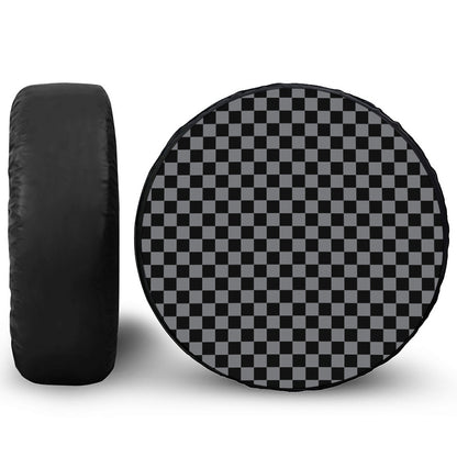 Grey And Black Checkered Pattern Print Leather Spare Tire Cover
