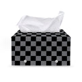 Grey And Black Checkered Pattern Print Leather Tissue Box Cover