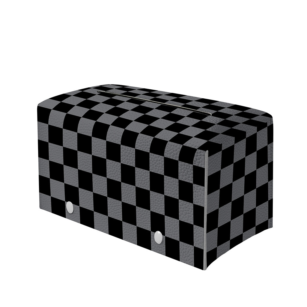Grey And Black Checkered Pattern Print Leather Tissue Box Cover