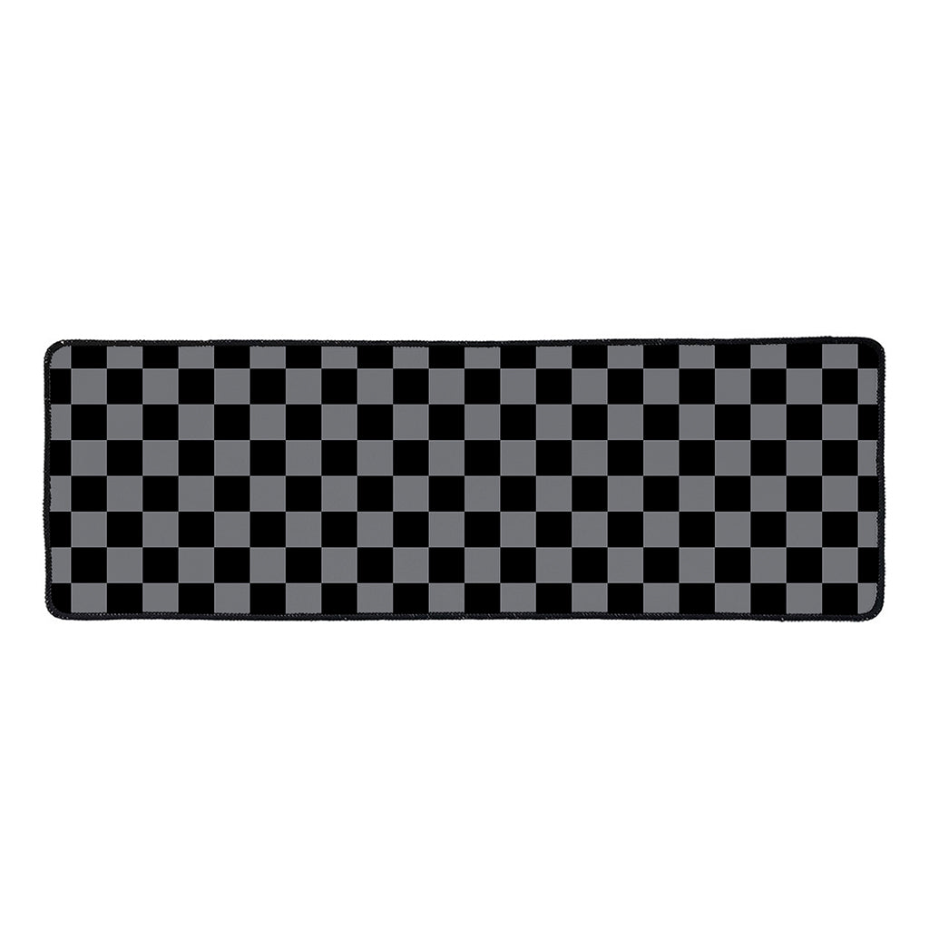 Grey And Black Checkered Pattern Print Long Kitchen Mat