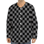 Grey And Black Checkered Pattern Print Long Sleeve Baseball Jersey