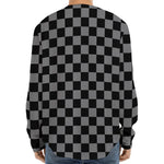 Grey And Black Checkered Pattern Print Long Sleeve Baseball Jersey