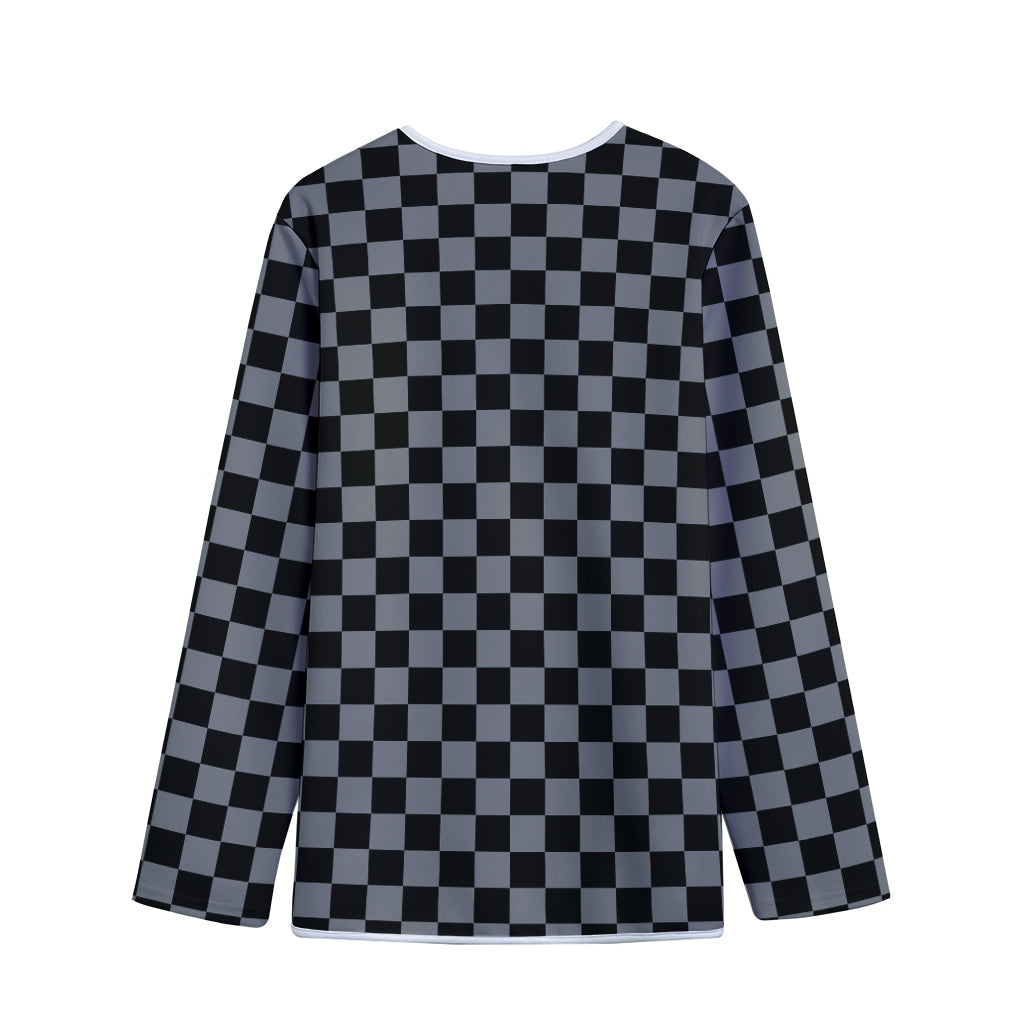 Grey And Black Checkered Pattern Print Long Sleeve Short Coat
