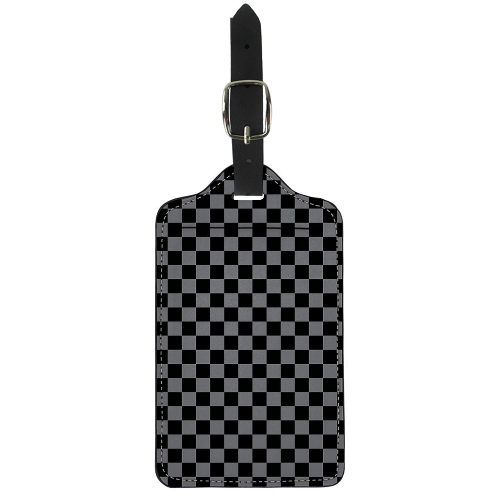 Grey And Black Checkered Pattern Print Luggage Tag