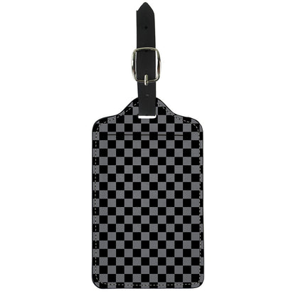Grey And Black Checkered Pattern Print Luggage Tag