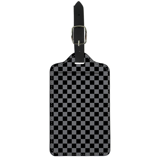 Grey And Black Checkered Pattern Print Luggage Tag
