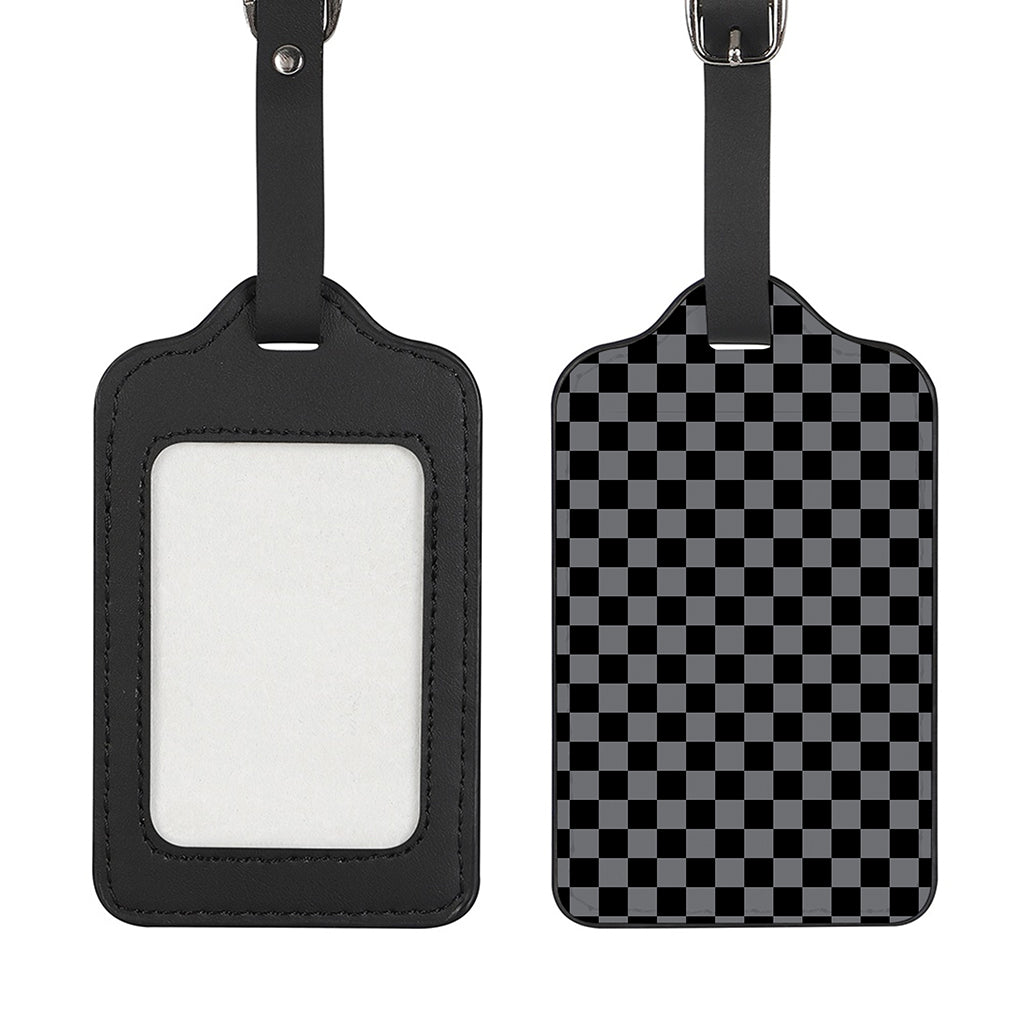 Grey And Black Checkered Pattern Print Luggage Tag
